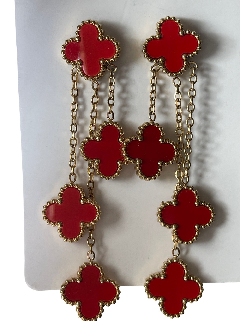 Gold-Tone Red Clover Link Drop Earrings